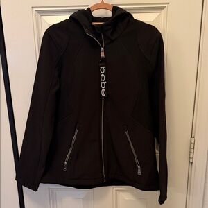 bebe Black Hooded Zip-Up Jacket with Branded Pull